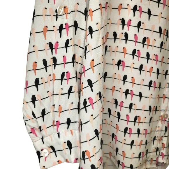 Women's LS Spring Flowy Office Career Button Down Birds Parrot Print Shirt Sz 1X - Picture 2 of 10